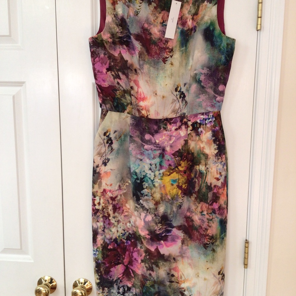 SINGLE brand midi dress in tapestry colors.  Rich colors, side pockets.